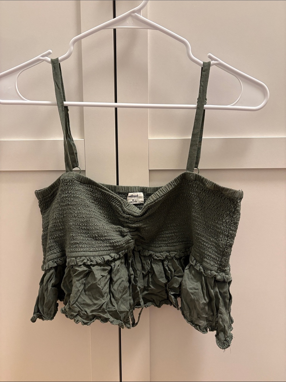 Wilfred Smocked Ruffle Crop Tank Top - Olive
